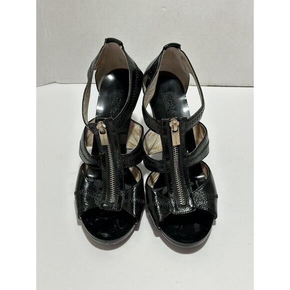 MICHAEL KORS Patent Leather Black Sz 7.5‎ M Women Gladiator Stiletto Heels - Picture 2 of 8